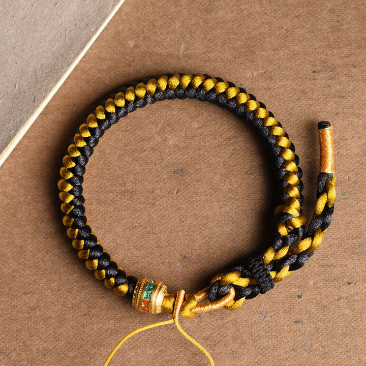 Buddha Stones手作り チベット 黒金 龍鱗 ロープオーム・マニ・パドメ・フム純潔ブレスレット