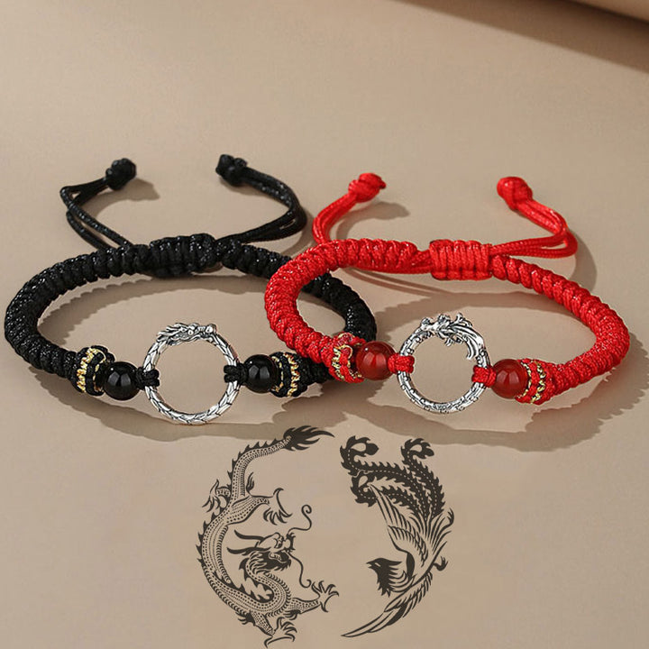 Buddha Stonesハンドメイド925スターリングシルバー龍年鳳凰平和のお守りチャーム幸運カップルブレスレット