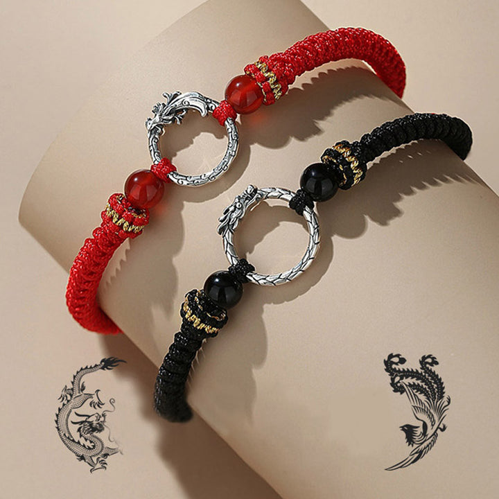 Buddha Stonesハンドメイド925スターリングシルバー龍年鳳凰平和のお守りチャーム幸運カップルブレスレット
