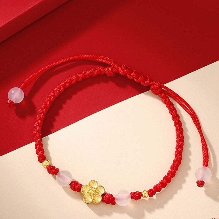 Buddha Stonesハンドメイド 925 スターリングシルバー 桃色 桜 カルセドニー ビーズ 幸運 レッドロープ ブレスレット