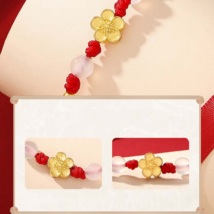 Buddha Stonesハンドメイド 925 スターリングシルバー 桃色 桜 カルセドニー ビーズ 幸運 レッドロープ ブレスレット