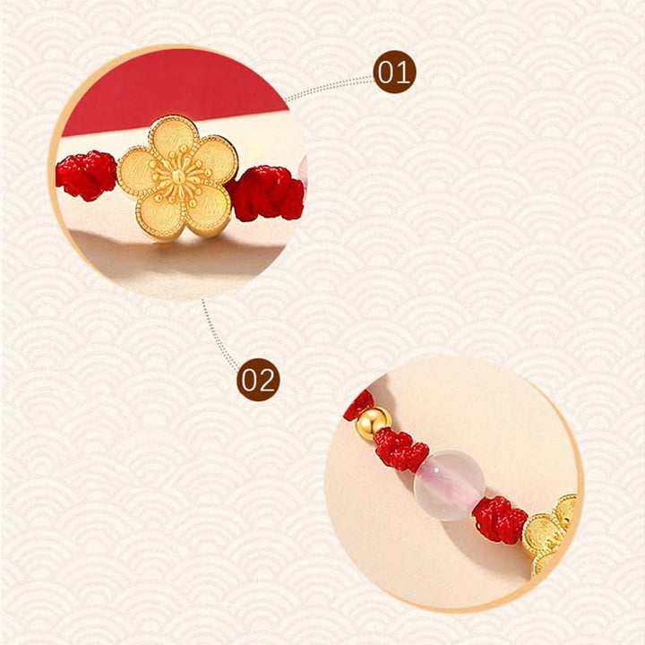 Buddha Stonesハンドメイド 925 スターリングシルバー 桃色 桜 カルセドニー ビーズ 幸運 レッドロープ ブレスレット