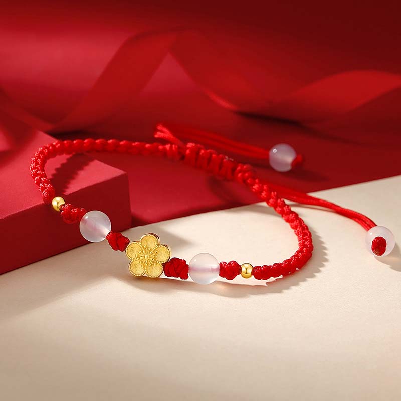 Buddha Stonesハンドメイド 925 スターリングシルバー 桃色 桜 カルセドニー ビーズ 幸運 レッドロープ ブレスレット