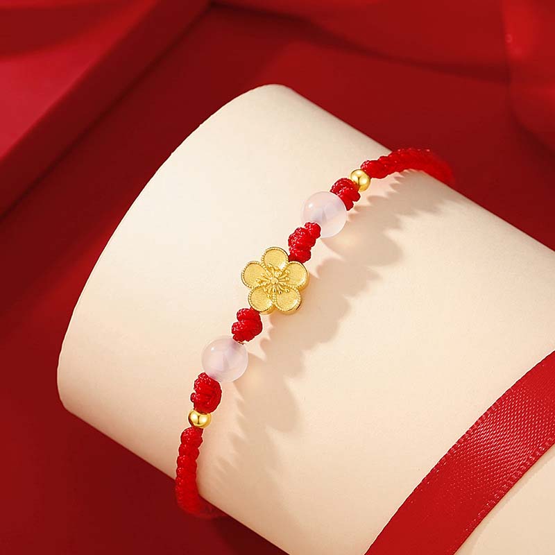 Buddha Stonesハンドメイド 925 スターリングシルバー 桃色 桜 カルセドニー ビーズ 幸運 レッドロープ ブレスレット