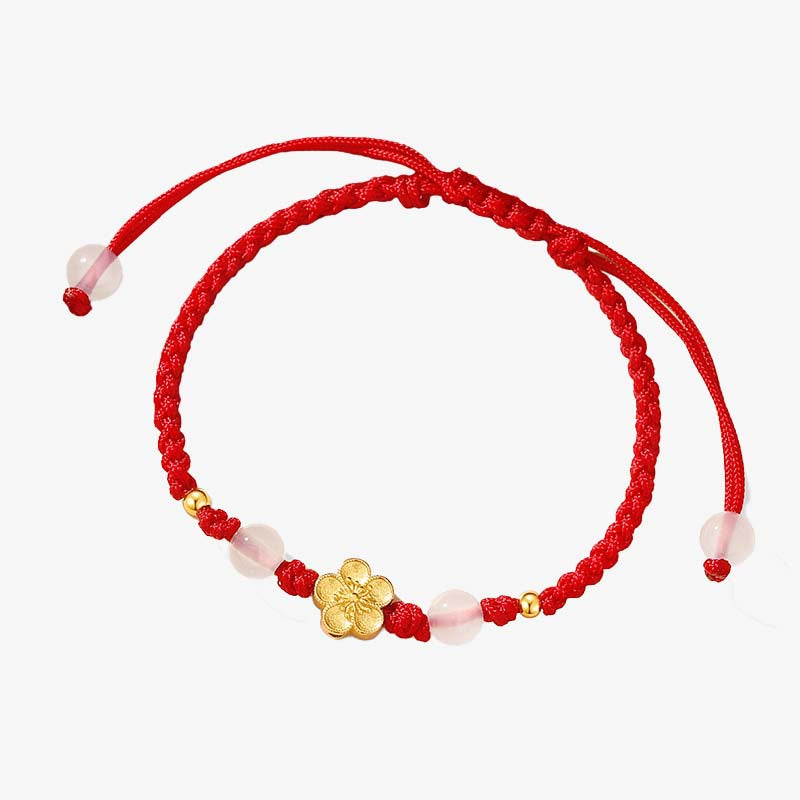 Buddha Stonesハンドメイド 925 スターリングシルバー 桃色 桜 カルセドニー ビーズ 幸運 レッドロープ ブレスレット
