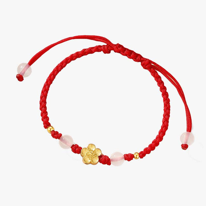 Buddha Stonesハンドメイド 925 スターリングシルバー 桃色 桜 カルセドニー ビーズ 幸運 レッドロープ ブレスレット