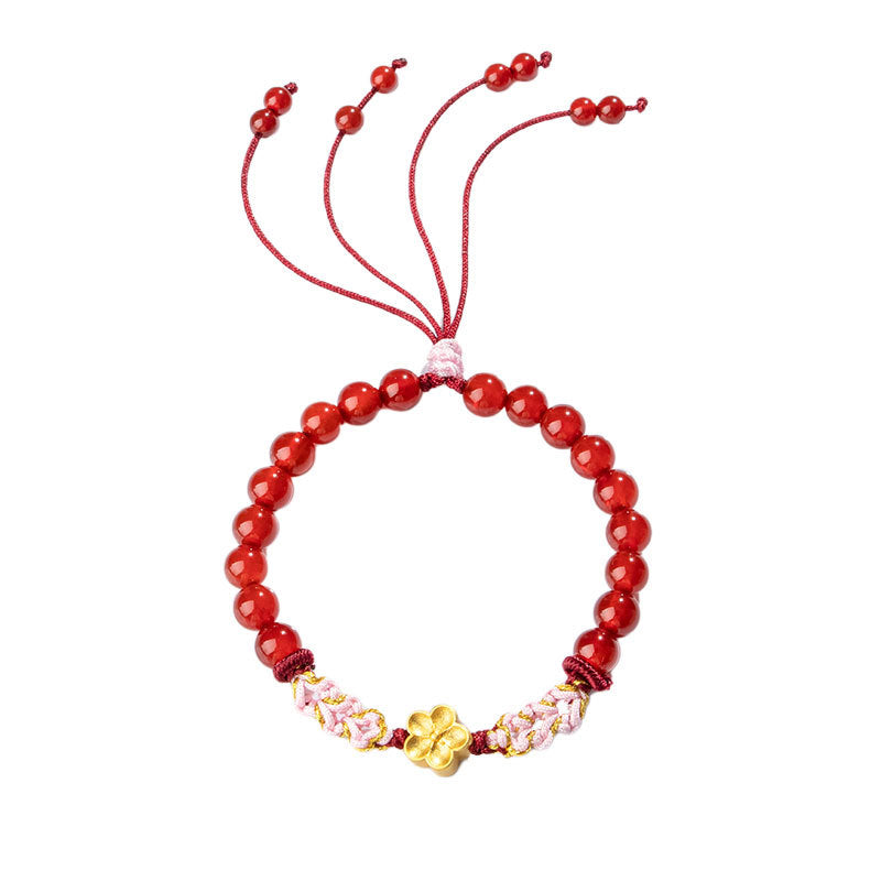 Buddha Stones999スターリングシルバー 天然レッドアゲート ピンククリスタル 桜ブレスレット