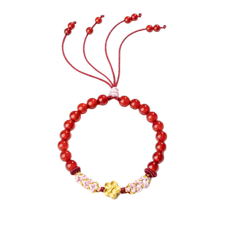 Buddha Stones999スターリングシルバー 天然レッドアゲート ピンククリスタル 桜ブレスレット