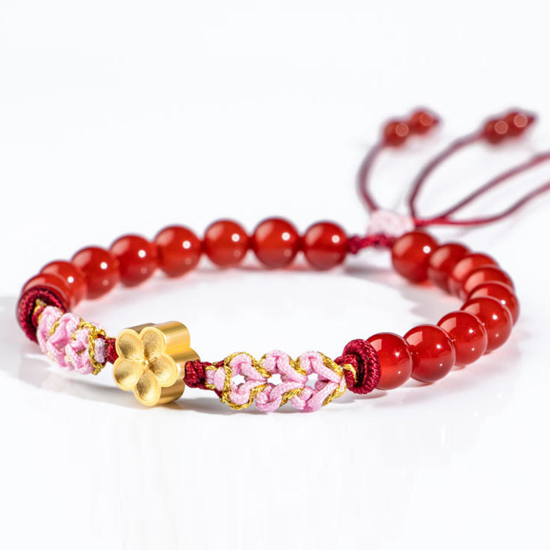 Buddha Stones999スターリングシルバー 天然レッドアゲート ピンククリスタル 桜ブレスレット