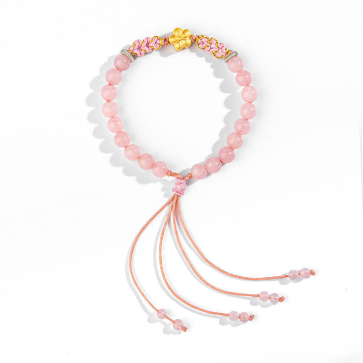 Buddha Stones999スターリングシルバー 天然レッドアゲート ピンククリスタル 桜ブレスレット
