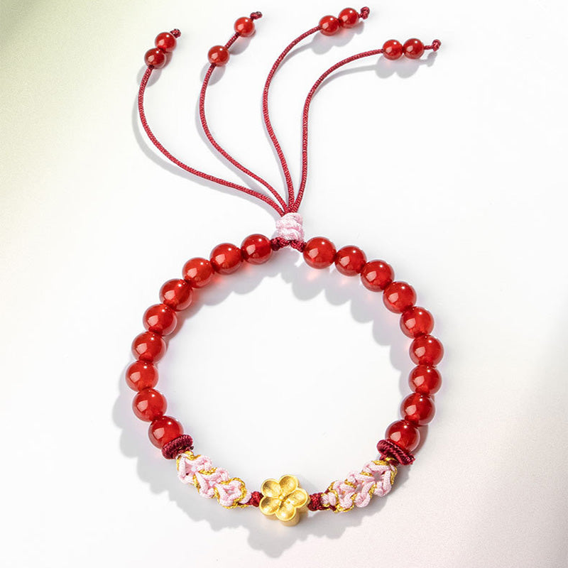 Buddha Stones999スターリングシルバー 天然レッドアゲート ピンククリスタル 桜ブレスレット