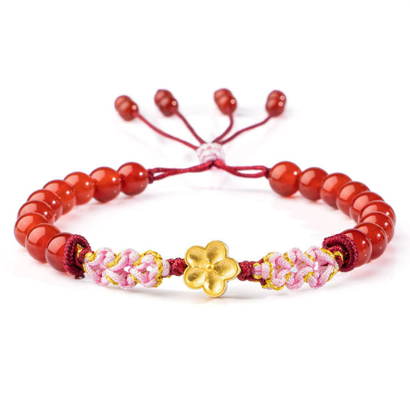 Buddha Stones999スターリングシルバー 天然レッドアゲート ピンククリスタル 桜ブレスレット