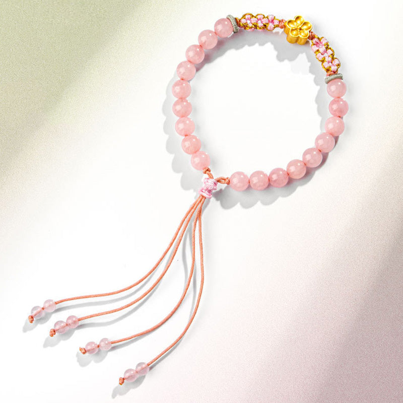 Buddha Stones999スターリングシルバー 天然レッドアゲート ピンククリスタル 桜ブレスレット