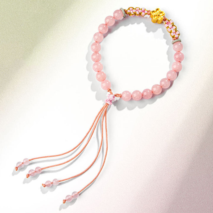Buddha Stones999スターリングシルバー 天然レッドアゲート ピンククリスタル 桜ブレスレット