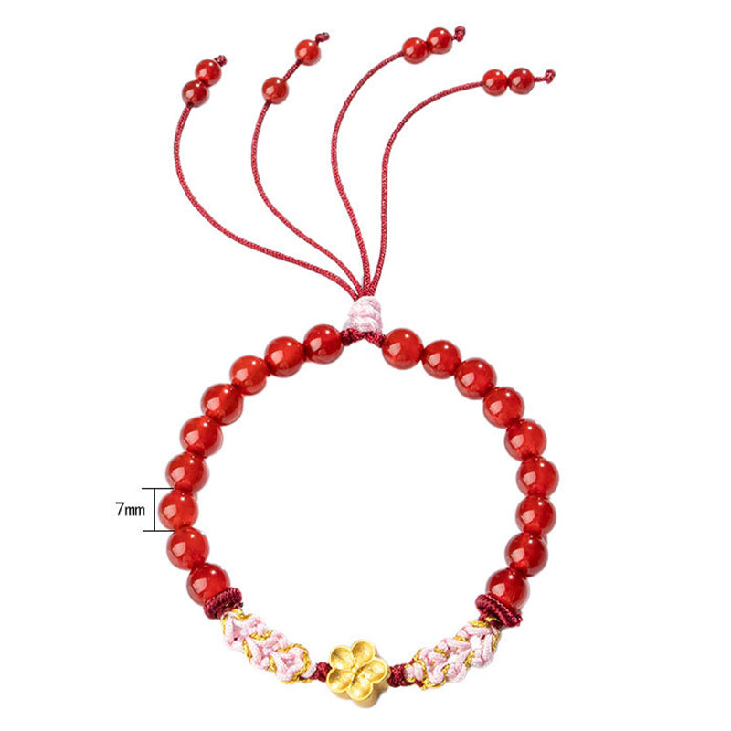 Buddha Stones999スターリングシルバー 天然レッドアゲート ピンククリスタル 桜ブレスレット