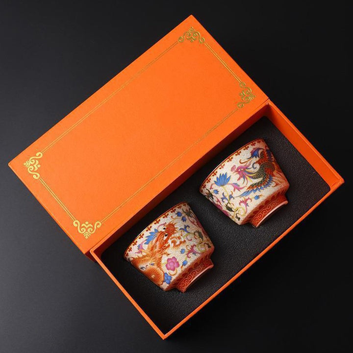 Buddha Stones2個 ドラゴン フェニックス セラミック ティーカップ カンフー ティーカップ