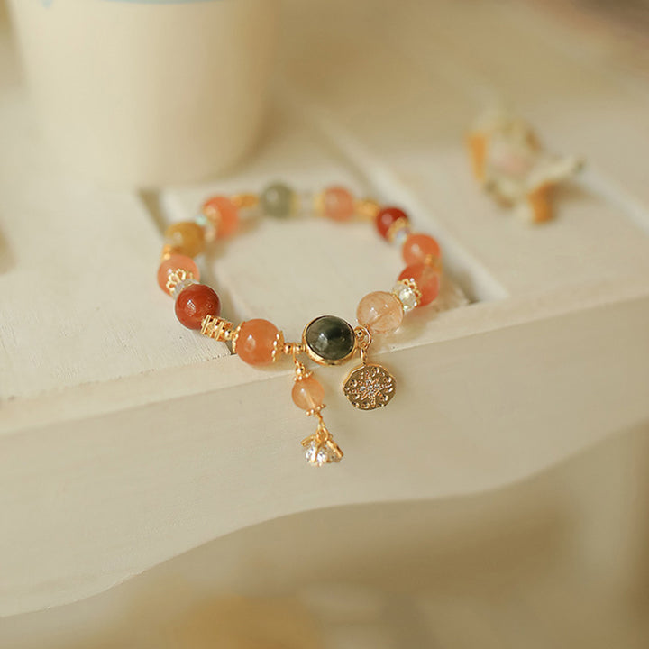 Buddha Stones天然マルチカラールチルクォーツ八芒星花富ブレスレット