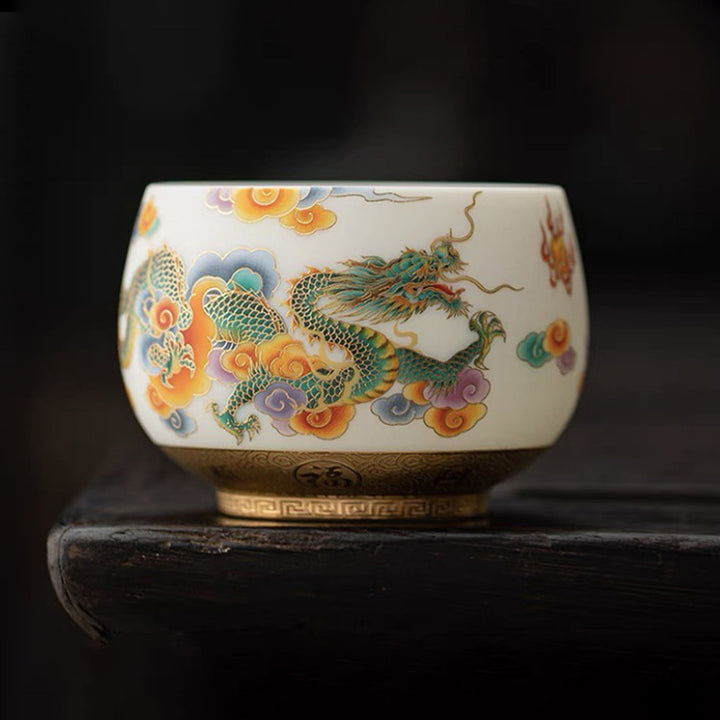 Buddha Stones龍鳳凰吉祥雲陶器ティーカップカンフーティーカップ
