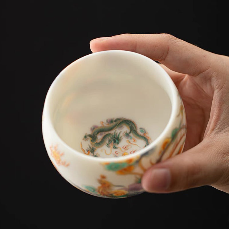 Buddha Stones龍鳳凰吉祥雲陶器ティーカップカンフーティーカップ