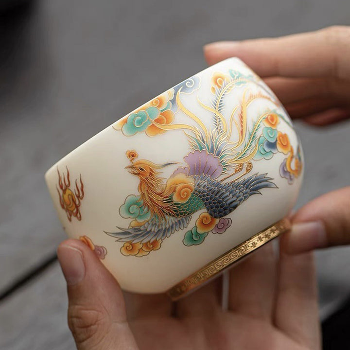 Buddha Stones龍鳳凰吉祥雲陶器ティーカップカンフーティーカップ - 小 8.5cm×6.5cm×150ml - image 0