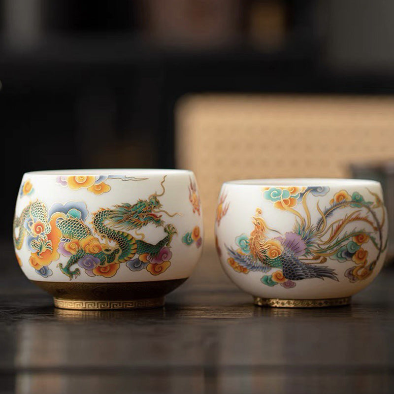 Buddha Stones龍鳳凰吉祥雲陶器ティーカップカンフーティーカップ