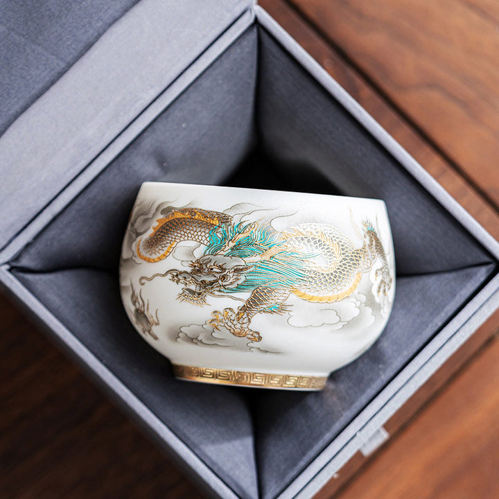 Buddha Stones龍鳳凰吉祥雲陶器ティーカップカンフーティーカップギフトボックス付き