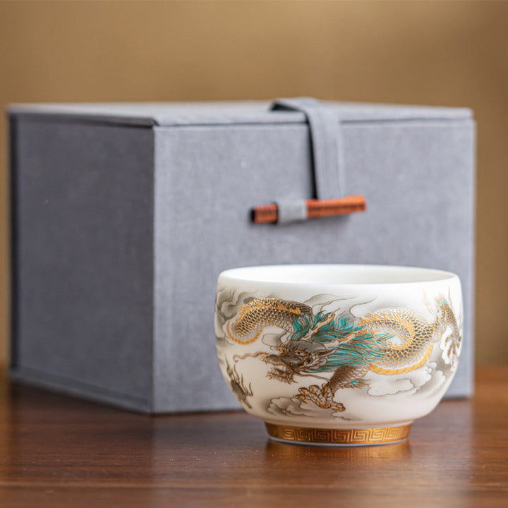 Buddha Stones龍鳳凰吉祥雲陶器ティーカップカンフーティーカップギフトボックス付き