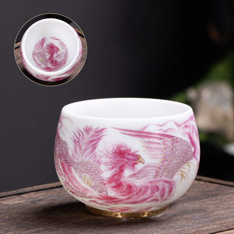 Buddha Stones鳳凰白磁陶器ティーカップ カンフーティーカップ 185ml ギフトボックス付き