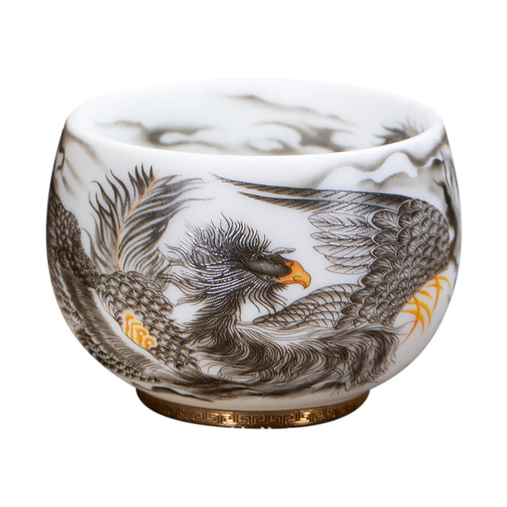 Buddha Stones鳳凰白磁陶器ティーカップ カンフーティーカップ 185ml ギフトボックス付き