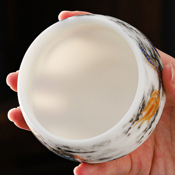 Buddha Stones龍と真珠の遊び模様白磁陶器ティーカップカンフーティーカップ160ml