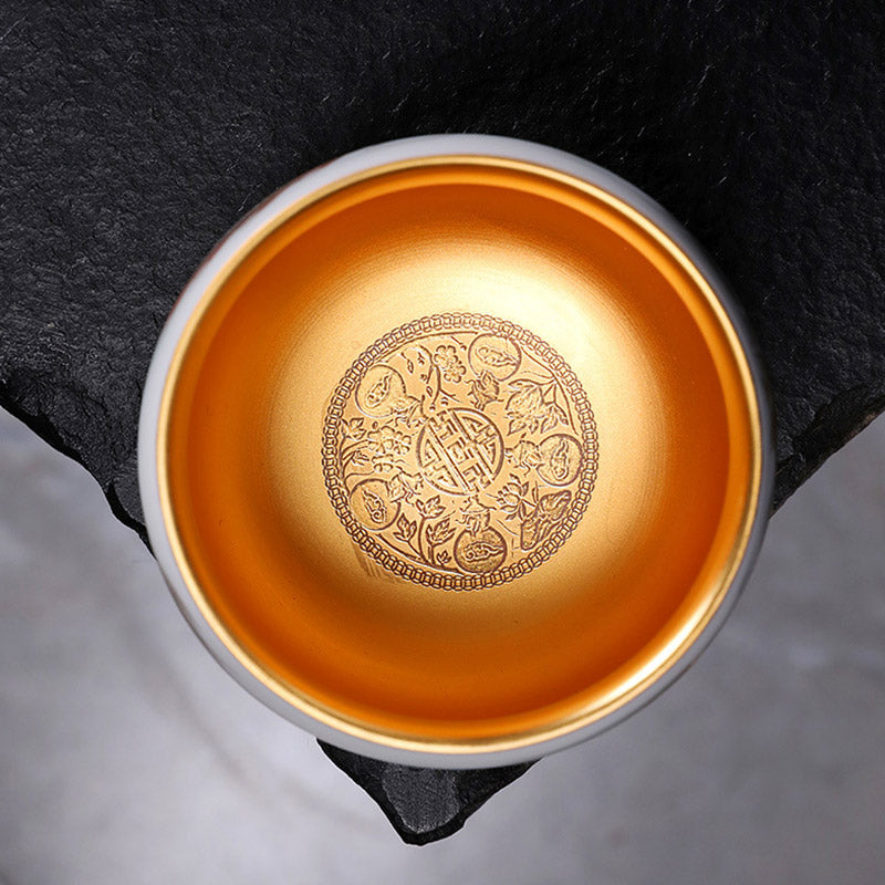 Buddha Stones龍金箔ひょうたん陶器白磁ティーカップカンフーティーカップ160ml