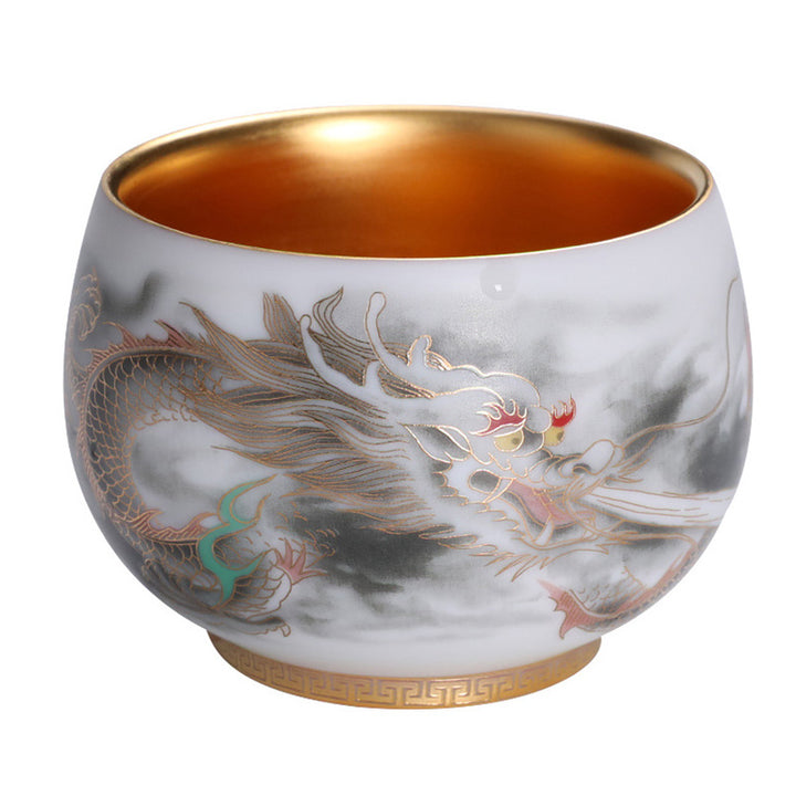 Buddha Stones龍金箔ひょうたん陶器白磁ティーカップカンフーティーカップ160ml