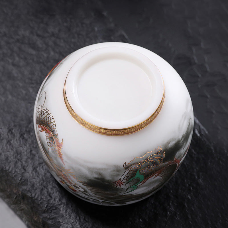 Buddha Stones龍金箔ひょうたん陶器白磁ティーカップカンフーティーカップ160ml
