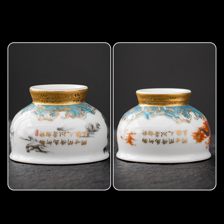 Buddha Stones金鷲 縁起の良い龍 太陽 海の波 金箔 陶器 ティーカップ カンフー ティーカップ