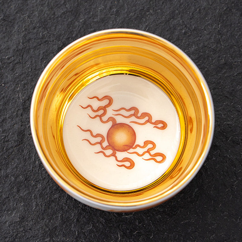 Buddha Stones龍 鳳凰 鶴 太陽 海 波 金箔 陶器 ティーカップ カンフー ティーカップ 170ml