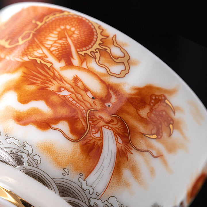 Buddha Stones龍 鳳凰 鶴 太陽 海 波 金箔 陶器 ティーカップ カンフー ティーカップ 170ml