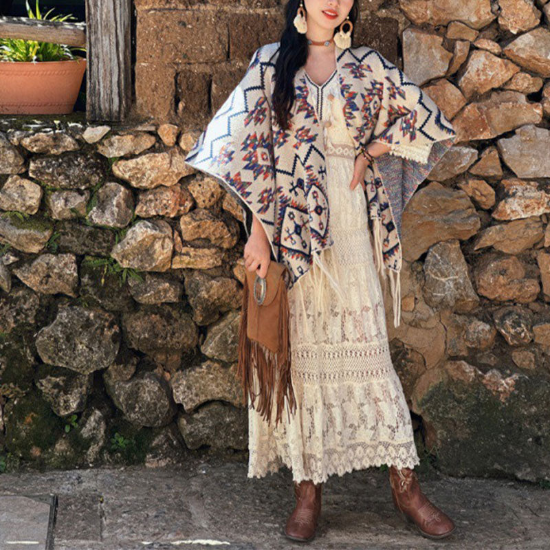 Buddha Stonesチベットショール ストライプ幾何学模様 冬用 心地よい旅行用ニットスカーフ ラップ - ベージュ 130×150cm - image 3