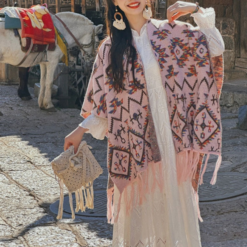 Buddha Stonesチベットショール ストライプ幾何学模様 冬用 心地よい旅行用ニットスカーフ ラップ - image 9