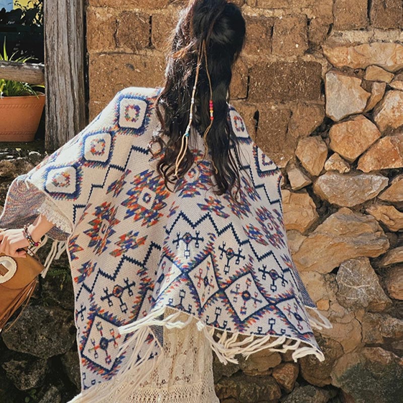 Buddha Stonesチベットショール ストライプ幾何学模様 冬用 心地よい旅行用ニットスカーフ ラップ - image 5