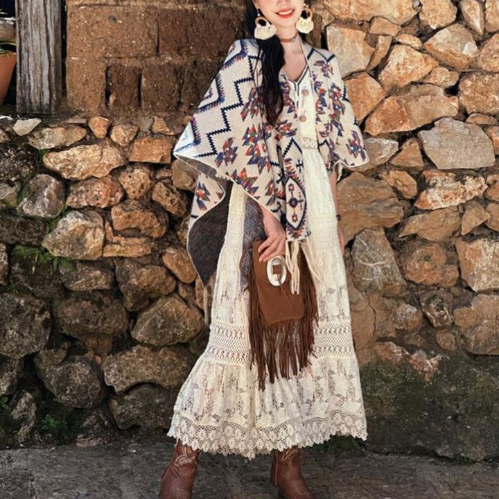 Buddha Stonesチベットショール ストライプ幾何学模様 冬用 心地よい旅行用ニットスカーフ ラップ - image 6