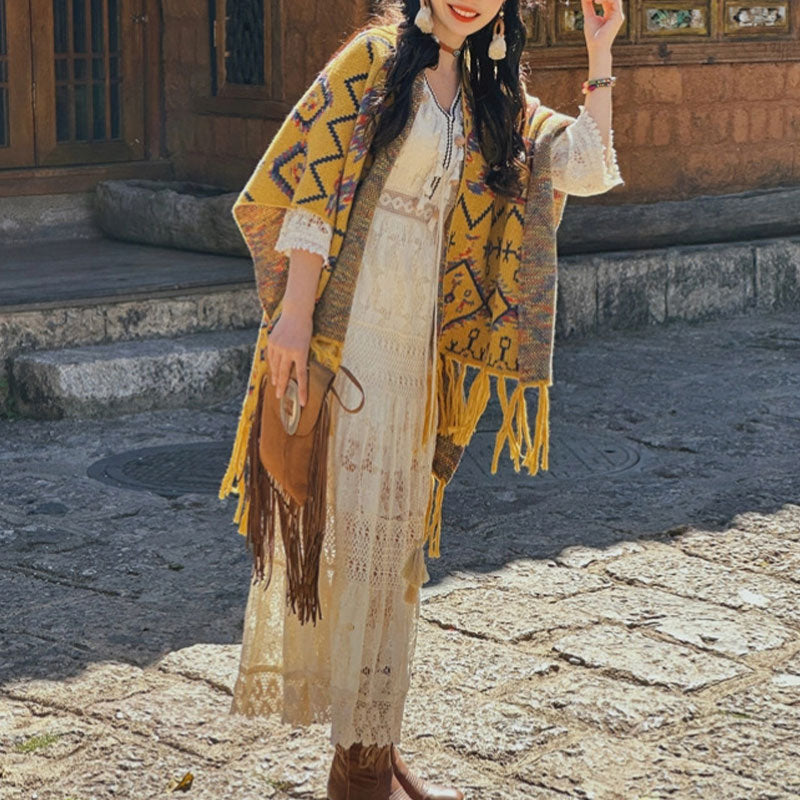 Buddha Stonesチベットショール ストライプ幾何学模様 冬用 心地よい旅行用ニットスカーフ ラップ - image 2