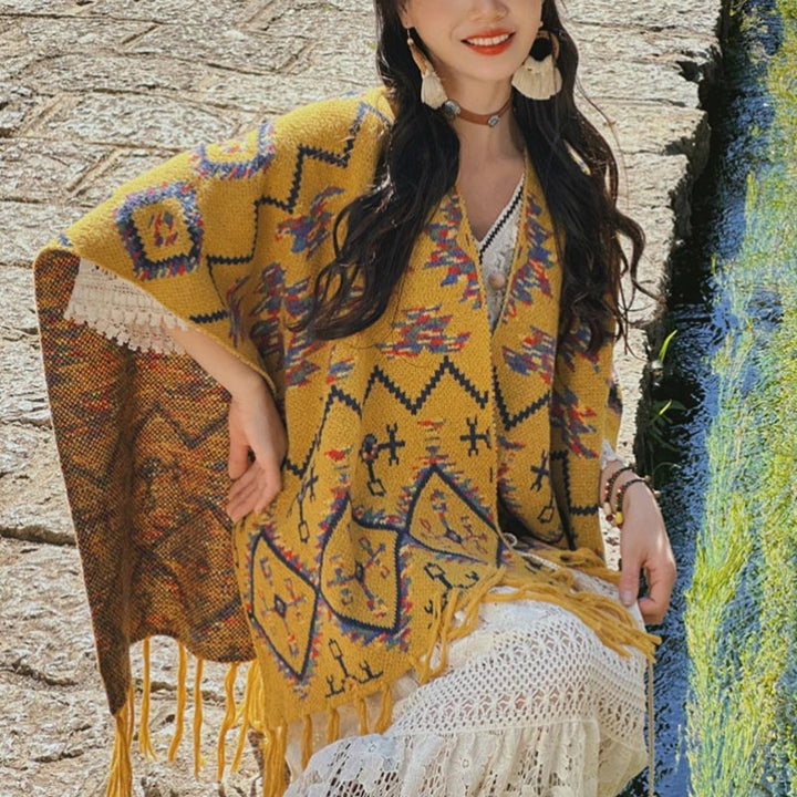 Buddha Stonesチベットショール ストライプ幾何学模様 冬用 心地よい旅行用ニットスカーフ ラップ - image 1