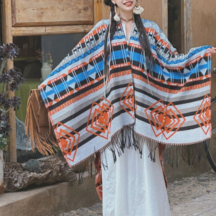 Buddha Stonesチベットショール ストライプ 幾何学模様 冬 快適 旅行 タッセル スカーフ ラップ - image 1