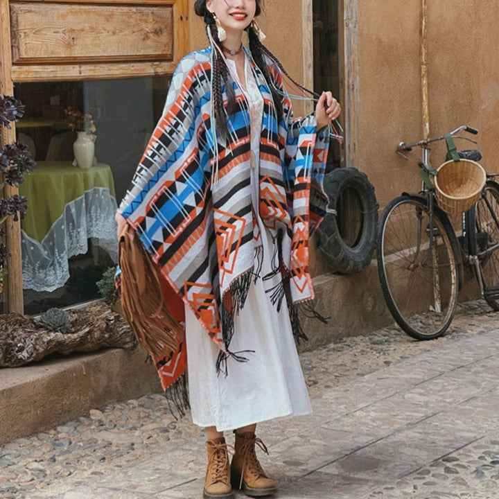 Buddha Stonesチベットショール ストライプ 幾何学模様 冬 快適 旅行 タッセル スカーフ ラップ - image 2