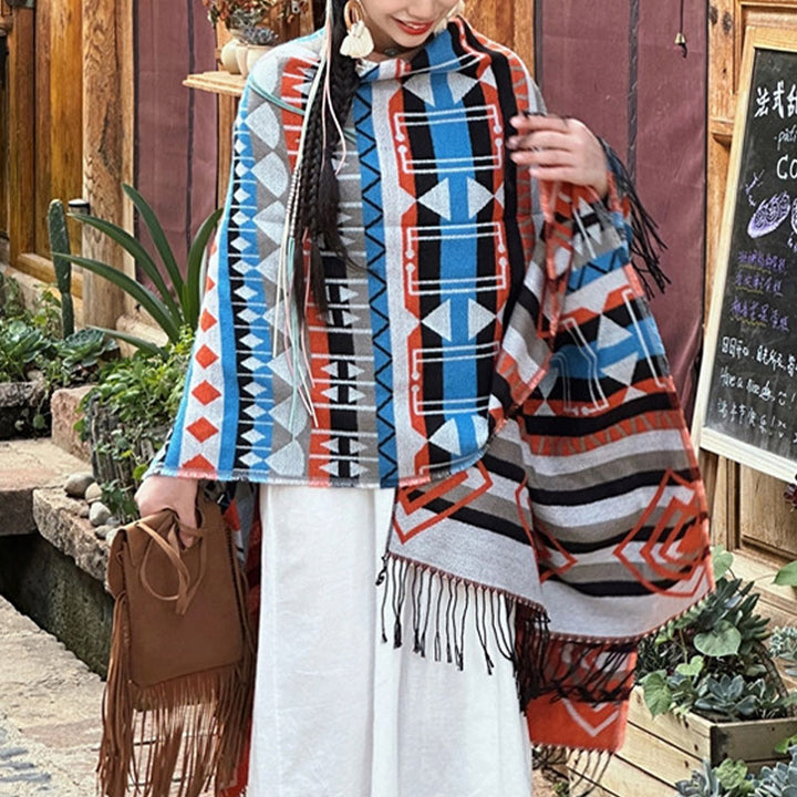 Buddha Stonesチベットショール ストライプ 幾何学模様 冬 快適 旅行 タッセル スカーフ ラップ