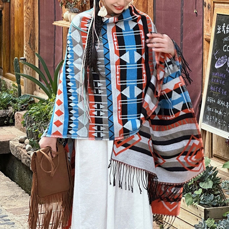 Buddha Stonesチベットショール ストライプ 幾何学模様 冬 快適 旅行 タッセル スカーフ ラップ - image 4