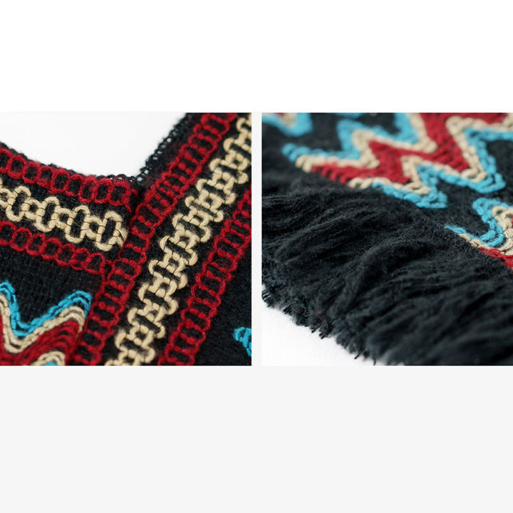 Buddha Stonesチベットショール ストライプニットタッセルプルオーバー 冬用 心地よい旅行用スカーフラップ - image 10