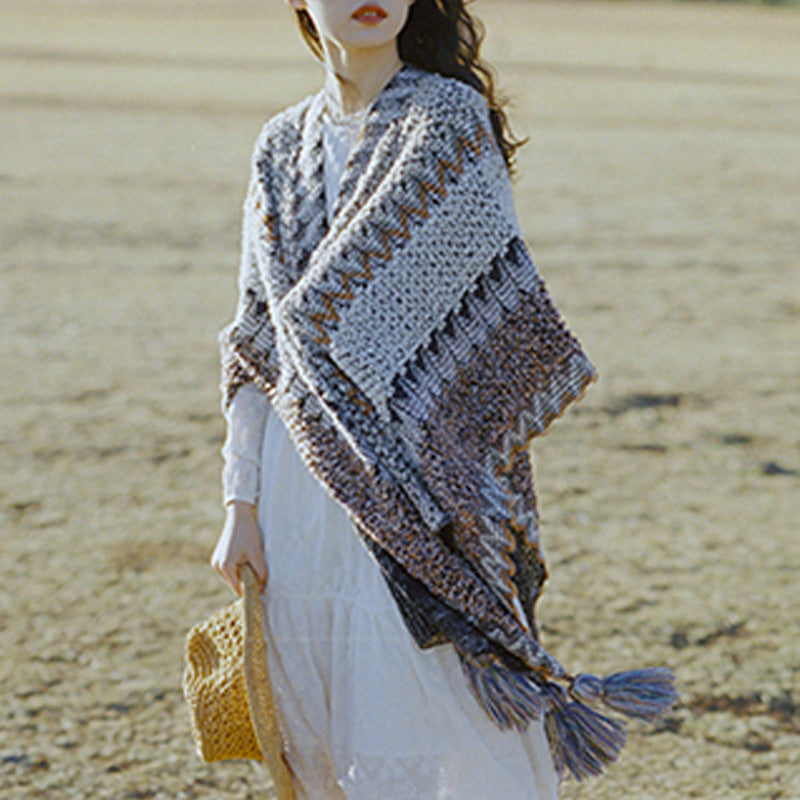 Buddha Stonesチベットショール グレーブラウンストライプ ニットタッセル 冬用 心地よい旅行用スカーフ ラップ - image 13