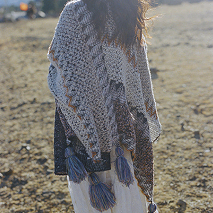 Buddha Stonesチベットショール グレーブラウンストライプ ニットタッセル 冬用 心地よい旅行用スカーフ ラップ - image 7