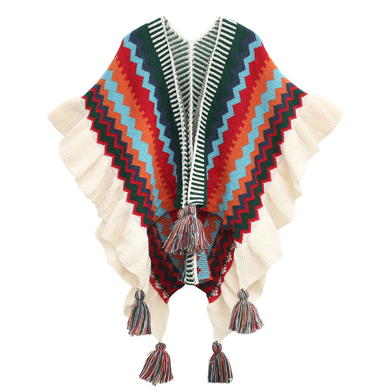 Buddha Stonesチベットショール カラフルなストライプの波線タッセル 冬用 心地よい旅行用スカーフ ラップ - ベージュ レッド ブルー 85*135cm - image 20